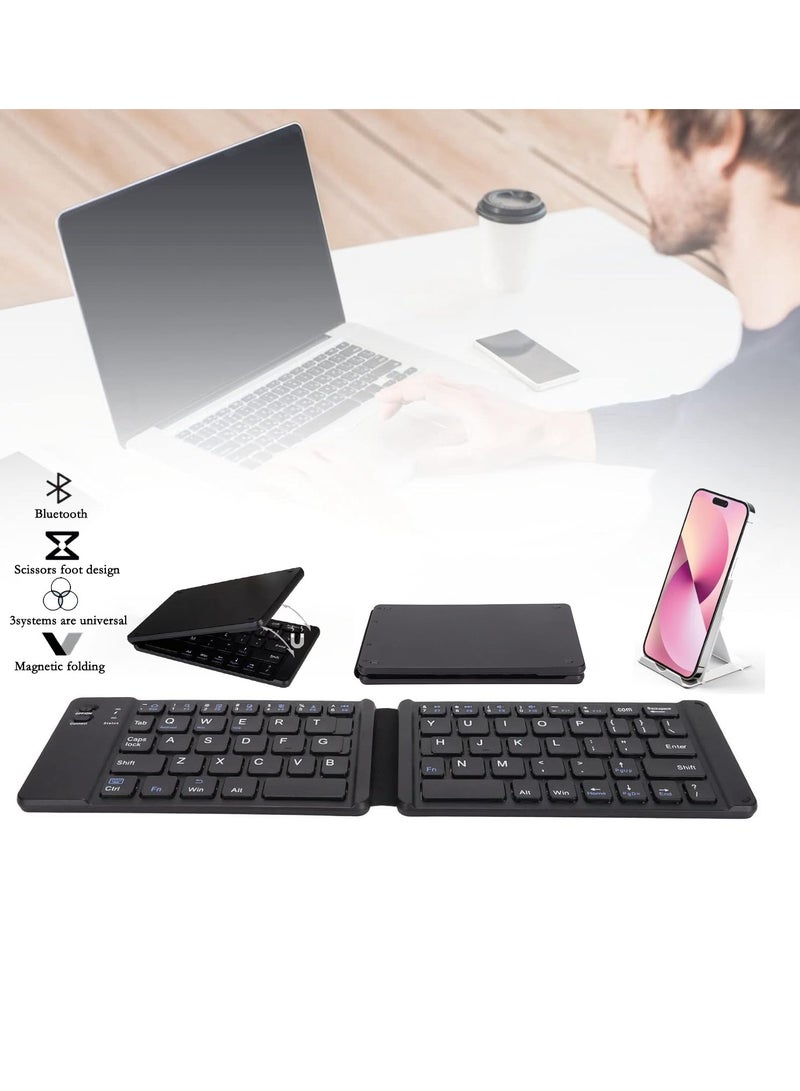 Foldable Bluetooth Keyboard Portable Wireless Keyboard Rechargeable Full Size Ultra Slim Folding Keyboard Compatible iOS Android Windows Smartphone Tablet and Laptop - Image 1