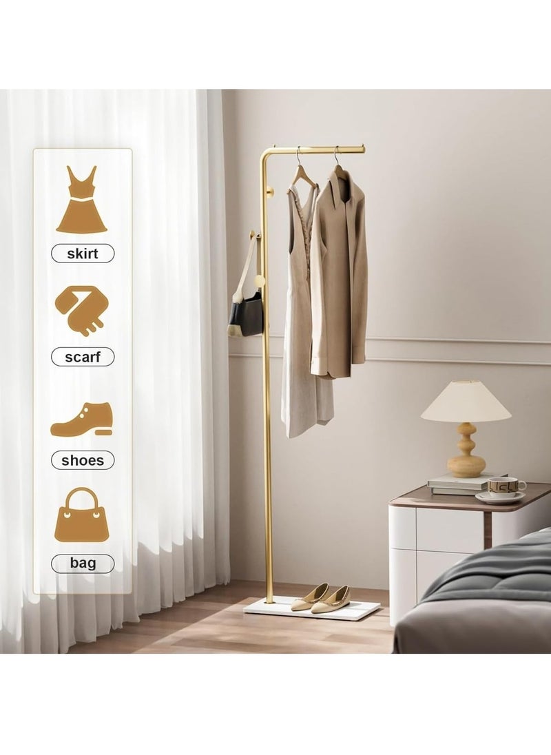 Bluejw Metal Coat Rack Freestanding with Natural Marble Base 67” 170cm Entryway Coats Hanger Stand with 3 Hooks, Home Bedroom Hotel Hall Tree for Coats, Hats, Scarves, Clothes, and Handbags  - Image 5