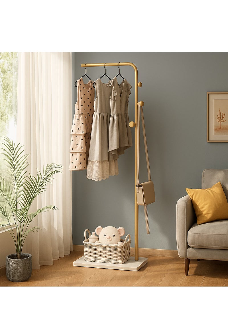 Bluejw Metal Coat Rack Freestanding with Natural Marble Base 67” 170cm Entryway Coats Hanger Stand with 3 Hooks, Home Bedroom Hotel Hall Tree for Coats, Hats, Scarves, Clothes, and Handbags - Image 1
