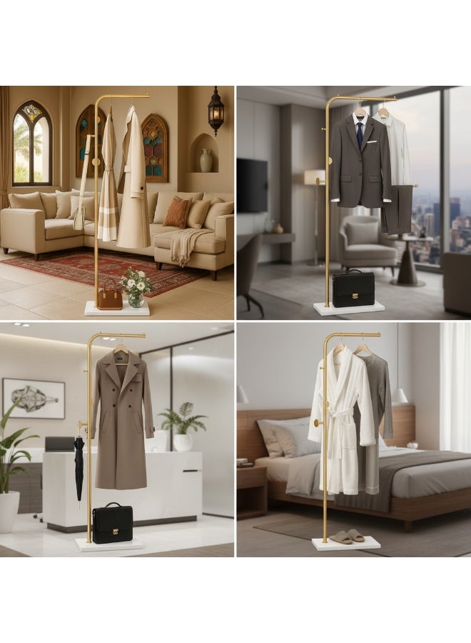 الأزرق جي دبليو حاملة معاطف معدنية قائمة بذاتها بقاعدة رخامية طبيعية 67 بوصة 170 سم حامل شماعات معاطف للمدخل مع 3 خطافات، شجرة غرفة نوم منزلية وفندق وقاعة فندق للمعاطف والقبعات والأوشحة والملابس وحقائب اليد - Image 3