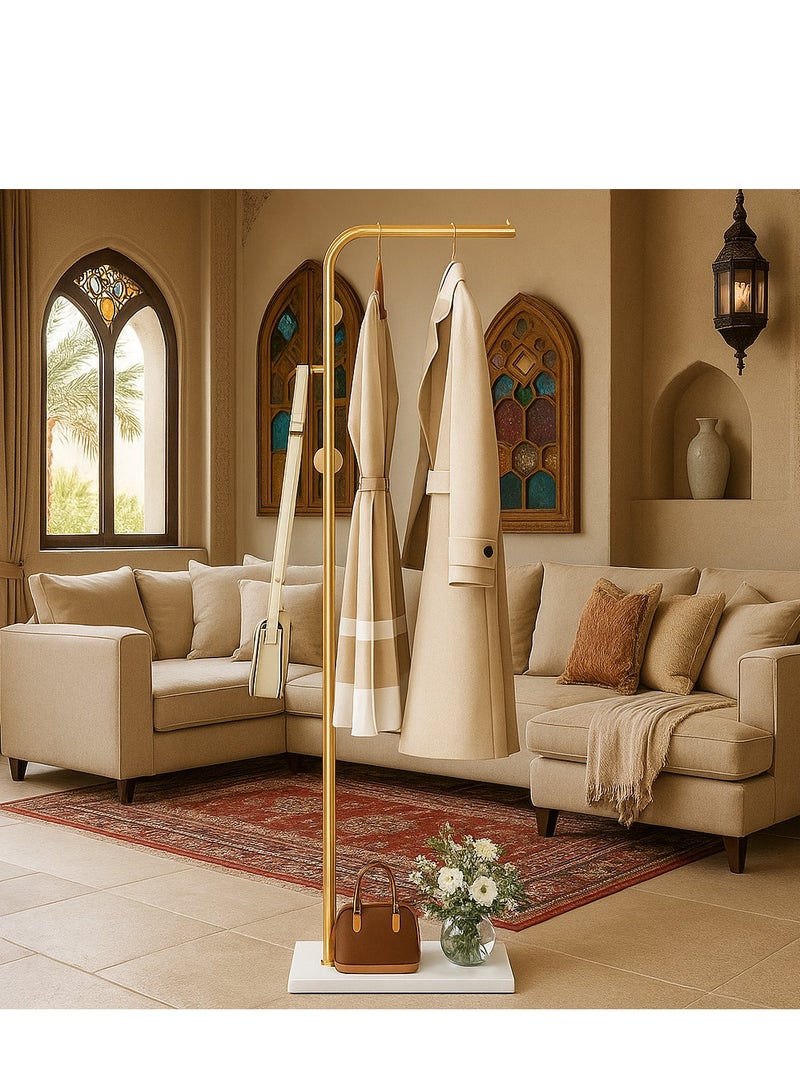 الأزرق جي دبليو حاملة معاطف معدنية قائمة بذاتها بقاعدة رخامية طبيعية 67 بوصة 170 سم حامل شماعات معاطف للمدخل مع 3 خطافات، شجرة غرفة نوم منزلية وفندق وقاعة فندق للمعاطف والقبعات والأوشحة والملابس وحقائب اليد - Image 2