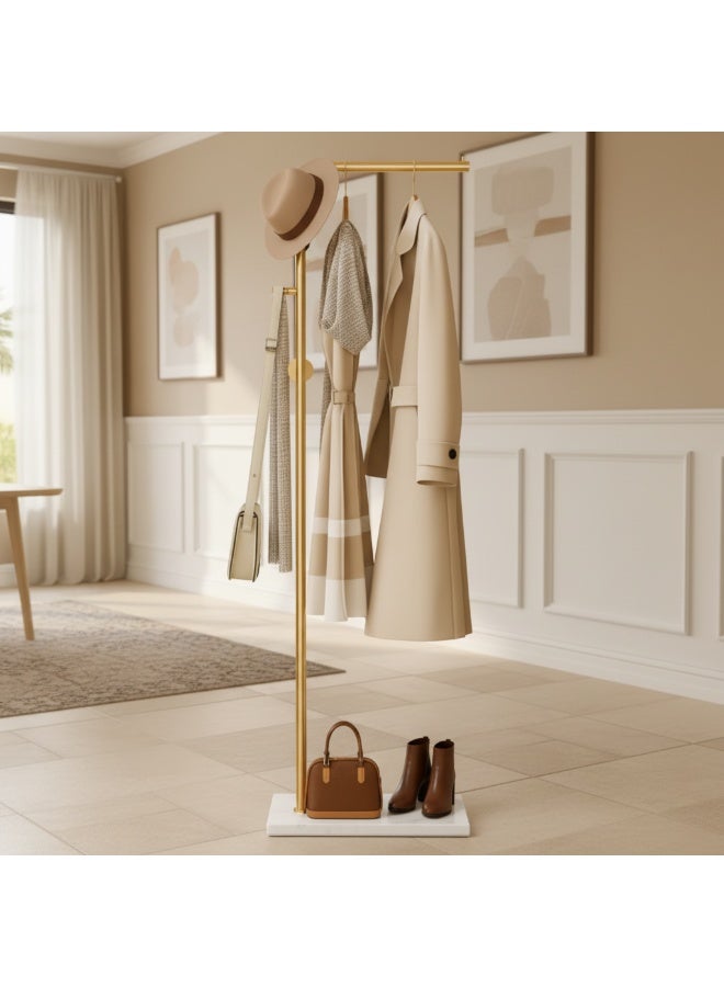 الأزرق جي دبليو حاملة معاطف معدنية قائمة بذاتها بقاعدة رخامية طبيعية 67 بوصة 170 سم حامل شماعات معاطف للمدخل مع 3 خطافات، شجرة غرفة نوم منزلية وفندق وقاعة فندق للمعاطف والقبعات والأوشحة والملابس وحقائب اليد - Image 1