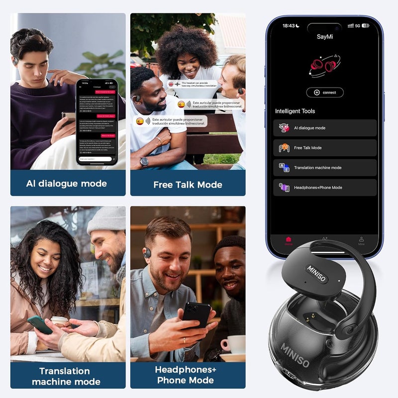 MINISO X15 PRO Translation Earbuds Open Ear Headphone Bluetooth 5.4 OWS AI Headphones Support 148 Languages Wireless Ear Buds with Earhooks IPX5 Waterproof Bluetooth Black（with AI） - Image 4