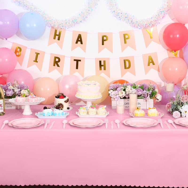 NatNarr 6 Pack Plastic Pink Tablecloth, 54 X 108Inch Party Table Covers Pink Scalloped Table Cloths for Rectangle Tables Disposable Tables Cover for Picnic Baby Shower Tea Party Wedding Bridal - Image 3