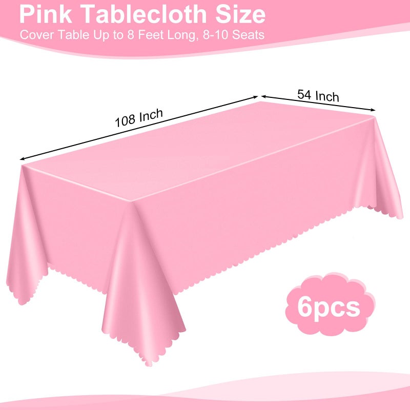 NatNarr 6 Pack Plastic Pink Tablecloth, 54 X 108Inch Party Table Covers Pink Scalloped Table Cloths for Rectangle Tables Disposable Tables Cover for Picnic Baby Shower Tea Party Wedding Bridal - Image 2