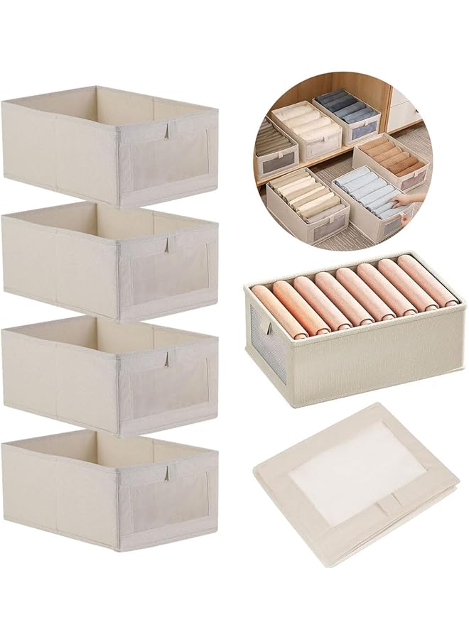 Green Tiger 4 Pack Wardrobe Clothes Organizer Foldable Closet Storage Bins with Clear Window Large Storage Boxes Baskets for Organizing Clothing Jeans Shirts Toys Books - Image 1