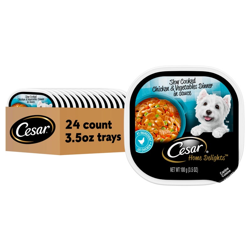 Cesar Home Delights Adult Wet Dog Food, Slow Cooked Chicken & Vegetables Dinner in Sauce 3.5 oz., 24 Count (Pack of 1) - Image 1