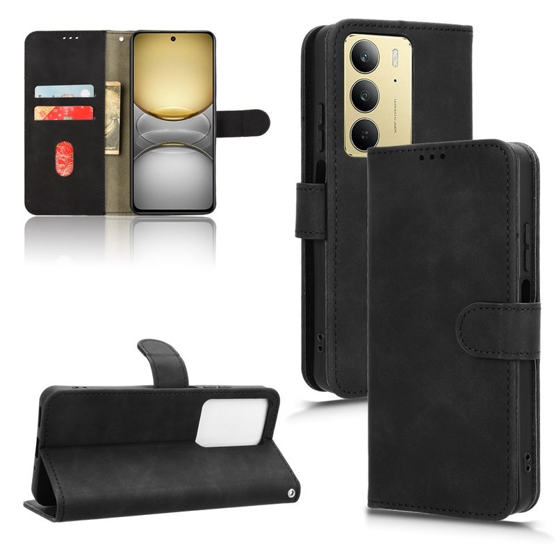 HuHa Case Cover For Realme C75 4G Skin Feel Magnetic Flip Leather Phone Case(Black) - Image 1