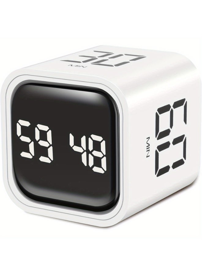 Multifunctional Cube Timer, Large LCD Display With Soft Blue Backlight, 5/10/30/60 Min Countdown & Pause/Resume, Silent/Vibrate/Adjustable Sound Alarm, Digital Clock for Study/Work/Kitchen/Bedside, Durable ABS Material (White ) - Image 1