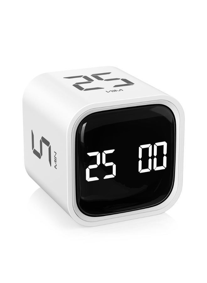 Multifunctional Cube Timer, Large LCD Display With Soft Blue Backlight, 5/10/30/60 Min Countdown & Pause/Resume, Silent/Vibrate/Adjustable Sound Alarm, Digital Clock for Study/Work/Kitchen/Bedside, Durable ABS Material (White ) - Image 2