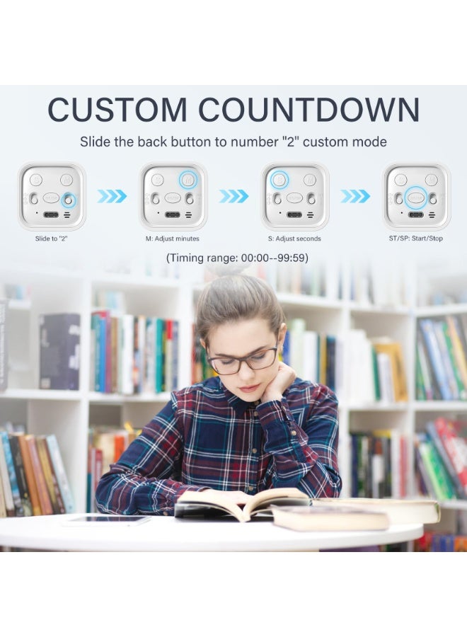 Multifunctional Cube Timer, Large LCD Display With Soft Blue Backlight, 5/10/30/60 Min Countdown & Pause/Resume, Silent/Vibrate/Adjustable Sound Alarm, Digital Clock for Study/Work/Kitchen/Bedside, Durable ABS Material (White ) - Image 5