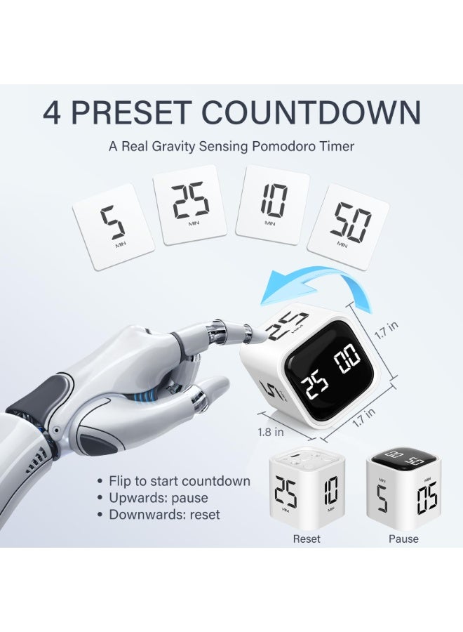 Multifunctional Cube Timer, Large LCD Display With Soft Blue Backlight, 5/10/30/60 Min Countdown & Pause/Resume, Silent/Vibrate/Adjustable Sound Alarm, Digital Clock for Study/Work/Kitchen/Bedside, Durable ABS Material (White ) - Image 3