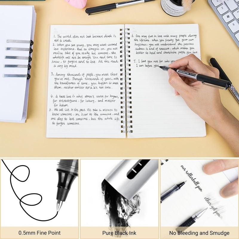 KASTWAVE Rollerball Pen 0.5mm Extra Fine Point, Black Liquid Gel Ink Set for Writing, Note Taking, Signature, Office & School Supplies (16 Pack) - Image 4