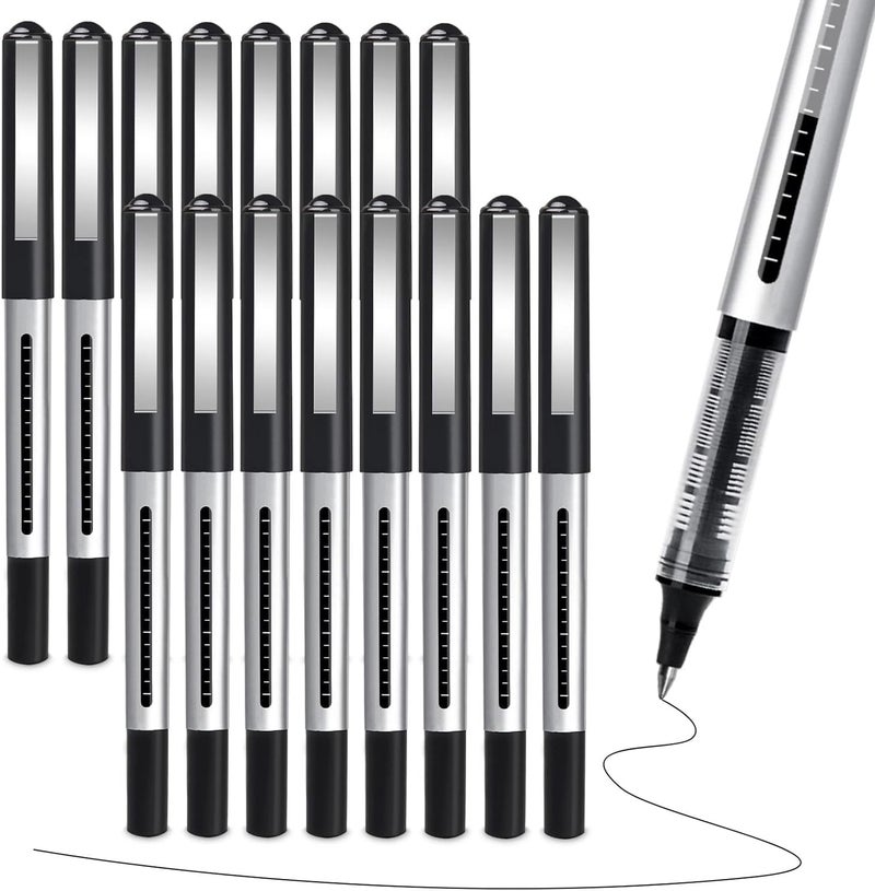 KASTWAVE Rollerball Pen 0.5mm Extra Fine Point, Black Liquid Gel Ink Set for Writing, Note Taking, Signature, Office & School Supplies (16 Pack) - Image 1