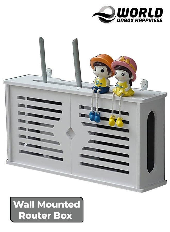 Eworld Stylish Wall-Mounted Router Rack for Wi-Fi Router, Set-Top Box, Light Cat Box, and More, Includes Doors and Patch Panel Shielding Box for Neat Storage, White. - Image 1