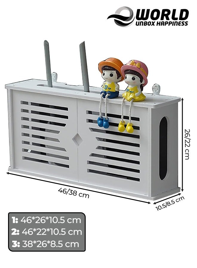 Eworld Stylish Wall-Mounted Router Rack for Wi-Fi Router, Set-Top Box, Light Cat Box, and More, Includes Doors and Patch Panel Shielding Box for Neat Storage, White. - Image 2