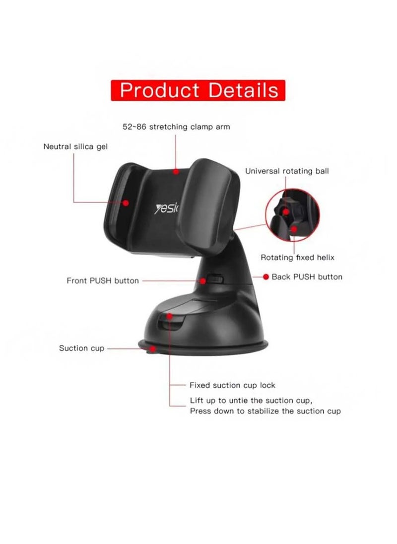 Yesido C2 Car Holder 360 Degree Free Rotation with Suction Cup - Black - pzsku/ZFFE827AC88D32E853118Z/45/_/1725200559/10fdee8b-cc0d-47c2-809c-e2484e265f21