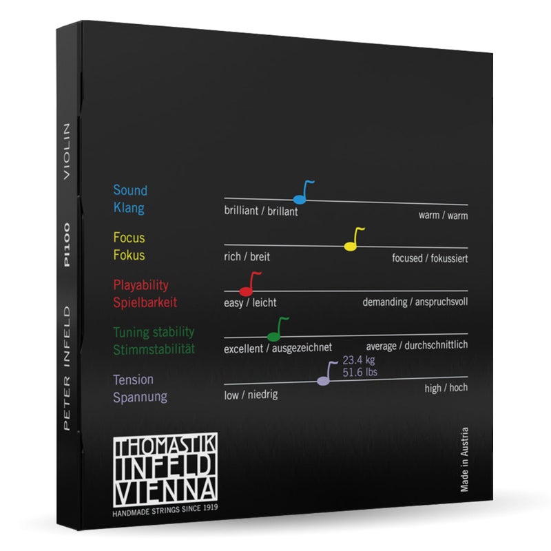 Thomastik-Infeld مجموعة أوتار كمان توماسيتك-إنفيلد بيتر إنفيلد، حجم 4/4، توتر متوسط - PI100 - نواة صناعية A، D، G مع E مطلي بالبلاتين - عرض استثنائي وقابلية للعزف، نطاق واسع من ألوان الصوت - Image 2