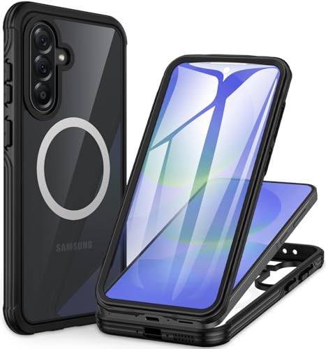 CENHUFO Magnetic Case for Samsung Galaxy A37 5G / A36 5G / A56 5G, Full Body Phone Case Built-in 9H Tempered Glass Screen Protector [Compatible with Magsafe] Shockproof Bumper Clear Cover - Black - Image 1