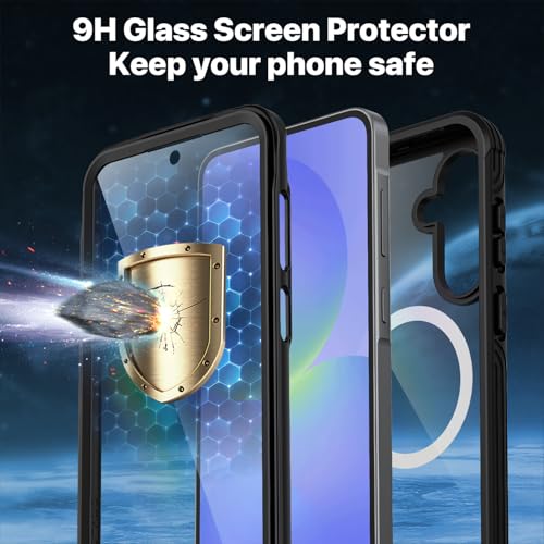 CENHUFO Magnetic Case for Samsung Galaxy A37 5G / A36 5G / A56 5G, Full Body Phone Case Built-in 9H Tempered Glass Screen Protector [Compatible with Magsafe] Shockproof Bumper Clear Cover - Black - Image 3