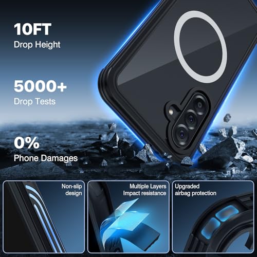 CENHUFO Magnetic Case for Samsung Galaxy A37 5G / A36 5G / A56 5G, Full Body Phone Case Built-in 9H Tempered Glass Screen Protector [Compatible with Magsafe] Shockproof Bumper Clear Cover - Black - Image 4