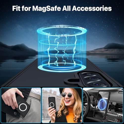 CENHUFO Magnetic Case for Samsung Galaxy A37 5G / A36 5G / A56 5G, Full Body Phone Case Built-in 9H Tempered Glass Screen Protector [Compatible with Magsafe] Shockproof Bumper Clear Cover - Black - Image 5