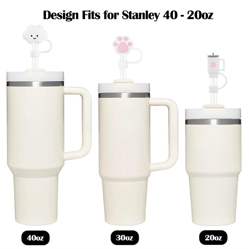 QUVIAE White Straw Cover Cap for Stanley Cup, 6pcs Silicone Flower Straw Toppers Compatible with 20 30 40 Oz Tumbler with Handle, 0.4in/10mm Cute Dust Proof Reusable Straws Stopper Accessories - Image 5