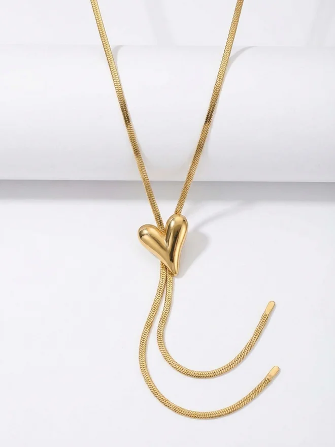 Styli Styli Heart-Shaped Adjustable Flat Snake Chain Necklace