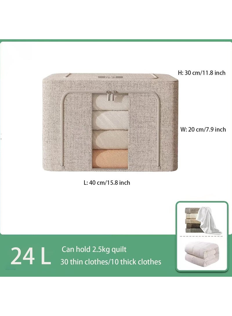 رات سو 2 حقيبة الملابس المنظمة صندوق تخزين، أطارات معدنية قابلة للطي صناديق تخزين الملابس، حاوية حاوية كبيرة السعة مقابض معززة لغرفة النوم، خزانة، بطانيات، 24 لتر - Image 2