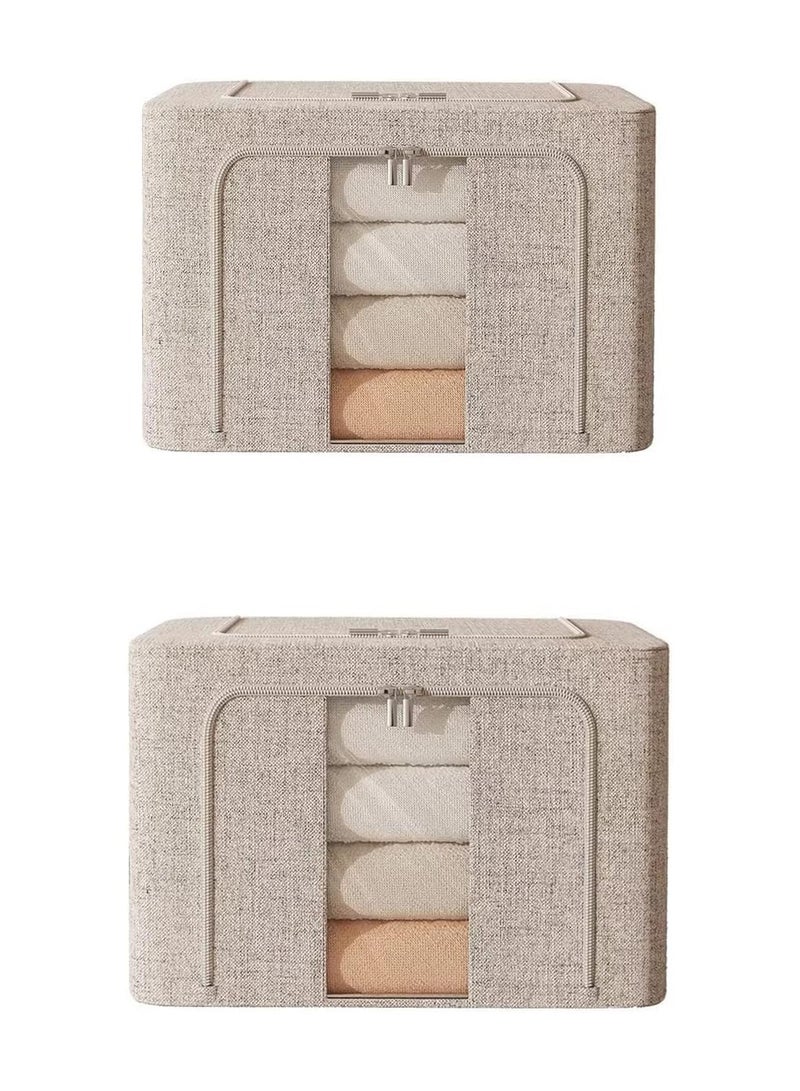 رات سو 2 حقيبة الملابس المنظمة صندوق تخزين، أطارات معدنية قابلة للطي صناديق تخزين الملابس، حاوية حاوية كبيرة السعة مقابض معززة لغرفة النوم، خزانة، بطانيات، 24 لتر - Image 1