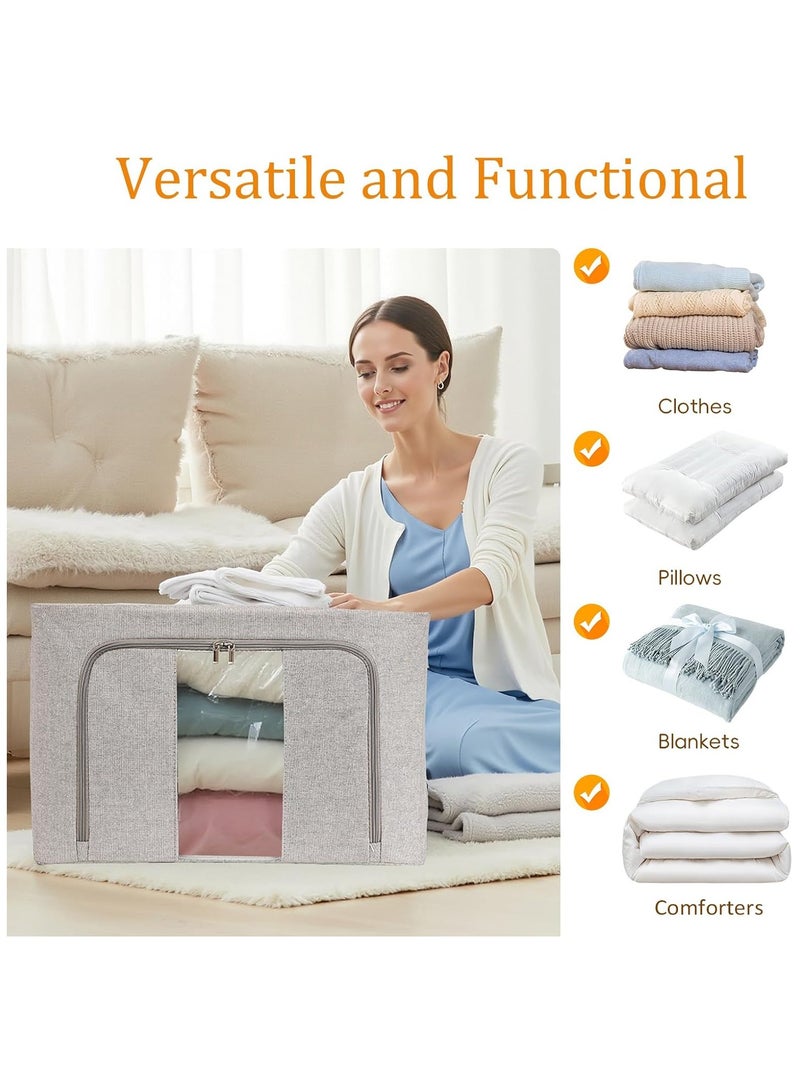 رات سو 2 حقيبة الملابس المنظمة صندوق تخزين، أطارات معدنية قابلة للطي صناديق تخزين الملابس، حاوية حاوية كبيرة السعة مقابض معززة لغرفة النوم، خزانة، بطانيات، 24 لتر - Image 5