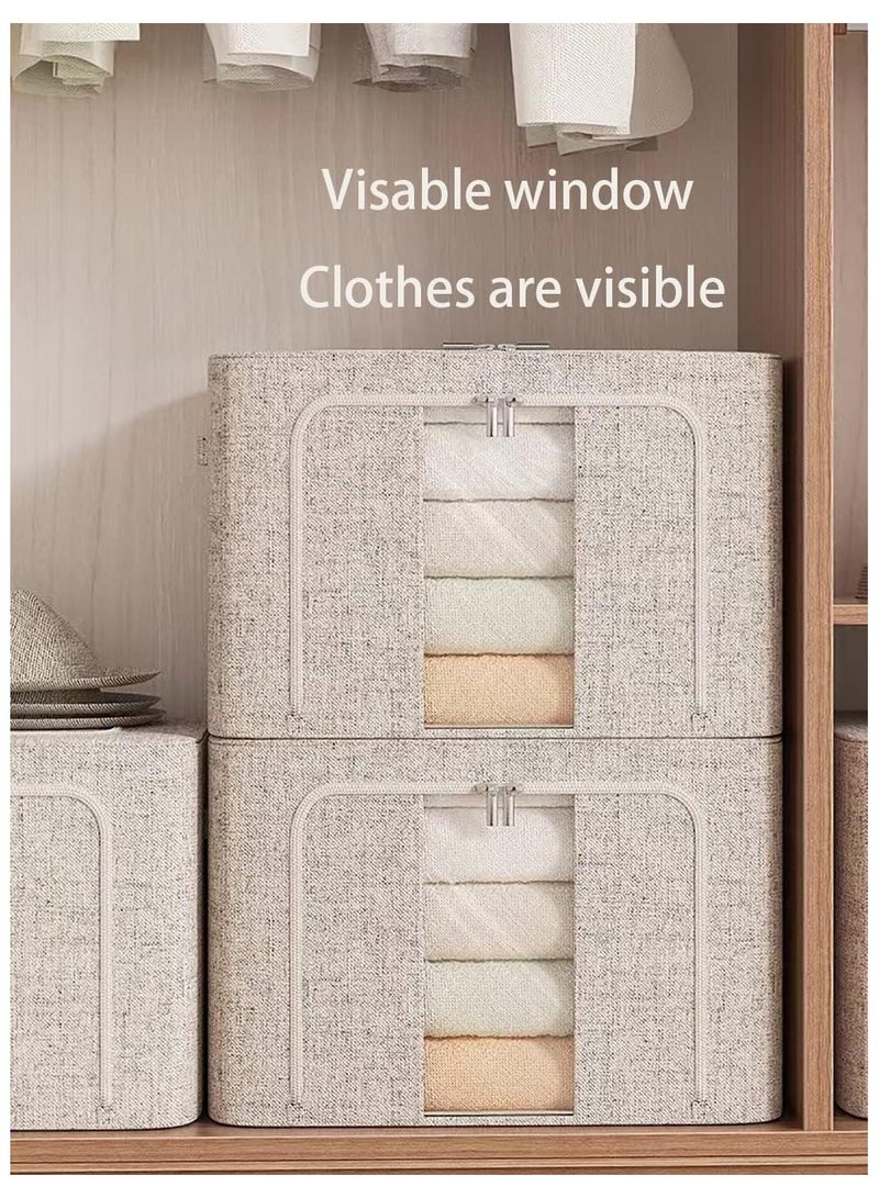 رات سو 2 حقيبة الملابس المنظمة صندوق تخزين، أطارات معدنية قابلة للطي صناديق تخزين الملابس، حاوية حاوية كبيرة السعة مقابض معززة لغرفة النوم، خزانة، بطانيات، 24 لتر - Image 4