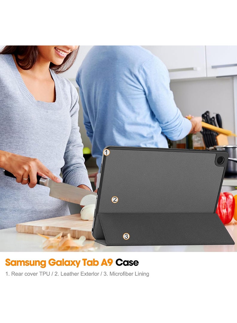 Theodor Samsung Galaxy Tab A9, Smart Cover with Pencil Holder and Soft Baby Skin Silicone Back and Full Body Protection, Auto Wake/Sleep Cover For Samsung Galaxy Tab A9 2023 (Black) - Image 2