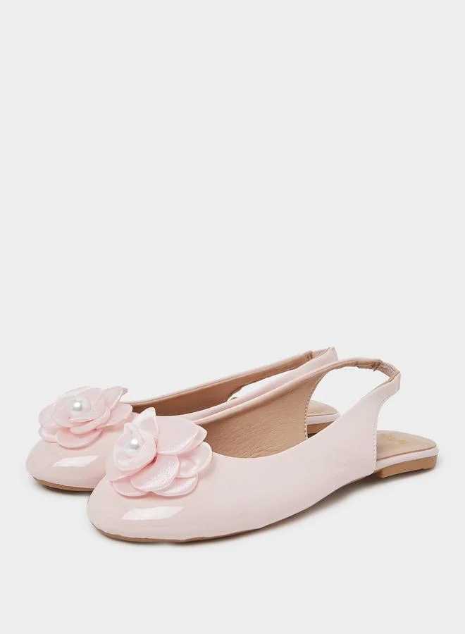 Styli Teen Girls Patent Slingback Ballerinas With Flower Detail