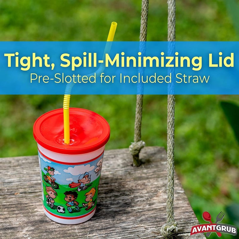 Avant Grub Leakproof 12oz Kids Party Cups With Lid and Straw 10Pk Super Durable and DishwasherSafe With BPA Free Material is Reusable or Take and Toss Great for Child Birthday Parties Travel or Bathroom Cup - Image 2