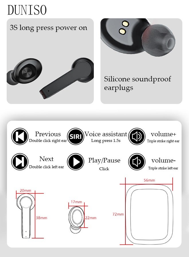 DUNISO 2 Pairs of Wireless Earbuds Bluetooth 5.3 Headphone In-ear IPX5 Waterproof Wireless Earphones with Wireless Charging Case Touch Control for Running Sport Gym - Image 2