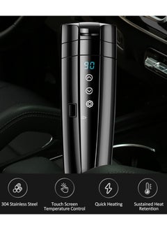 Nest 12V/24V Portable Car Electric Kettle- Leakproof Travel Hot Mug with Adjustable Temperature for Coffee and Tea, 304 Stainless Steel (Black)  - Image 3