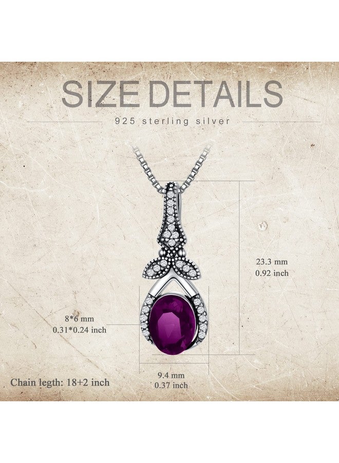 AOBOCO قلادة أميثيست بنفسجي للنساء من الفضة الاسترلينية بتصميم عتيق مع قلادة قطرة مائية مؤكسدة مع حجر كريم بنفسجي بيضاوي محاكي لشهر فبراير مقاس 8 * 6 هدايا مجوهرات للنساء والفتيات - Image 5
