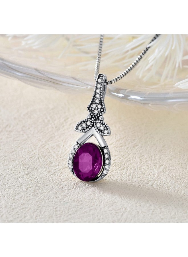 AOBOCO قلادة أميثيست بنفسجي للنساء من الفضة الاسترلينية بتصميم عتيق مع قلادة قطرة مائية مؤكسدة مع حجر كريم بنفسجي بيضاوي محاكي لشهر فبراير مقاس 8 * 6 هدايا مجوهرات للنساء والفتيات - Image 3