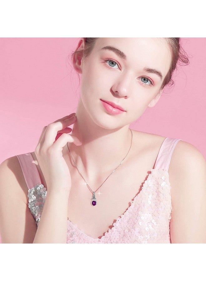 AOBOCO قلادة أميثيست بنفسجي للنساء من الفضة الاسترلينية بتصميم عتيق مع قلادة قطرة مائية مؤكسدة مع حجر كريم بنفسجي بيضاوي محاكي لشهر فبراير مقاس 8 * 6 هدايا مجوهرات للنساء والفتيات - Image 2