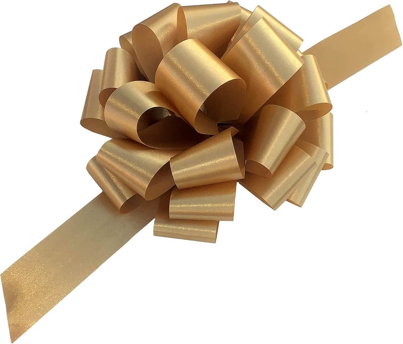 Gift Wrap Etc. Large Gold Ribbon Pull Bows - 9" Wide, Set of 6, Christmas, Gift Basket, Presents, Anniversary, Birthday, Wreath, Swag, Mardi Gras, Fundraiser, Classroom, Office, NYE - Image 1