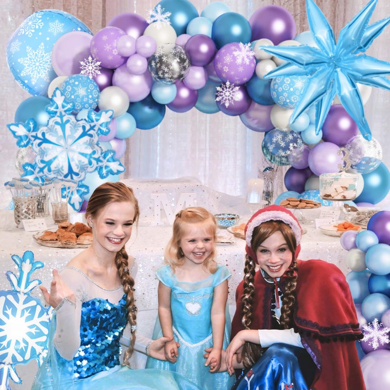 Amandir 162PCS Snow Birthday Party Supplies, Snow Balloon Garland Arch Kit Fringe Curtain Blue Purple Snowflake Confetti Balloons Princess Winter Wonderland Girl Baby Party Decorations - Image 4