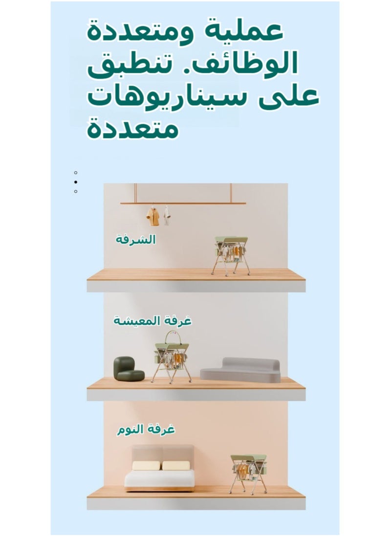 شو وو - طاولة تغيير حفاضات محمولة، محطة تغيير حفاضات قابلة للطي مع عجلات قابلة للقفل، 3 مستويات ارتفاع قابلة للتعديل، مع رفوف تعليق لسلة تخزين للأطفال حديثي الولادة، أخضر - Image 1