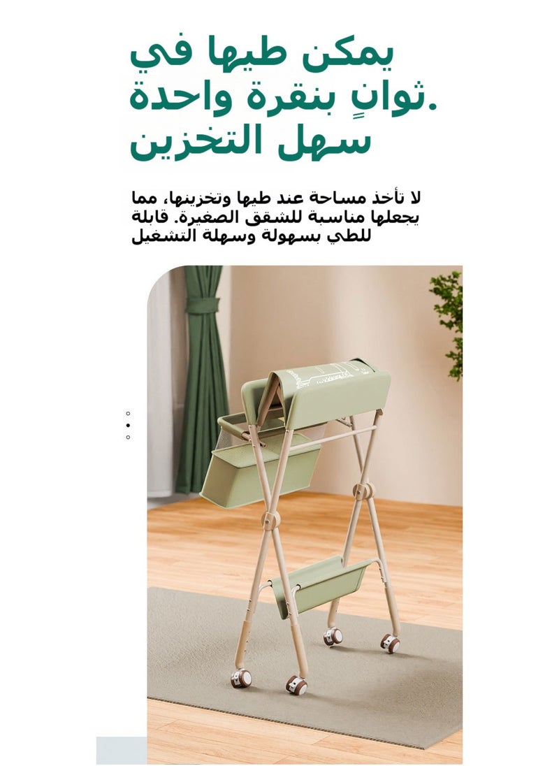 شو وو - طاولة تغيير حفاضات محمولة، محطة تغيير حفاضات قابلة للطي مع عجلات قابلة للقفل، 3 مستويات ارتفاع قابلة للتعديل، مع رفوف تعليق لسلة تخزين للأطفال حديثي الولادة، أخضر - Image 1