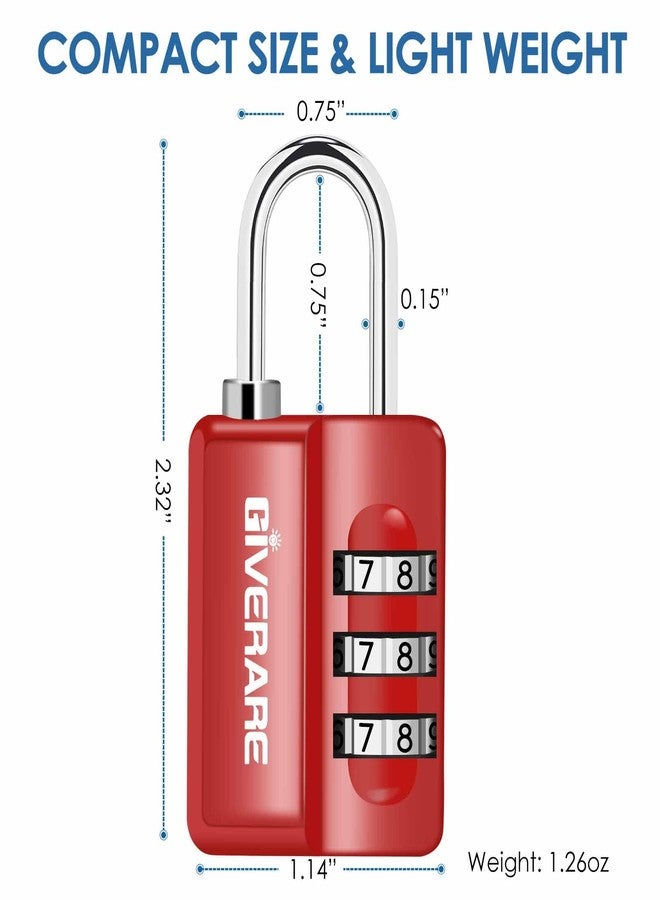 GIVERARE 4 Pack Combination Lock, 3-Digit Padlock Keyless, Resettable Luggage Locks for Backpack, Gym & School & Employee Locker, Weatherproof Travel Lock for Fence, Backyard Gate, Hasp, Case-Red - Image 2