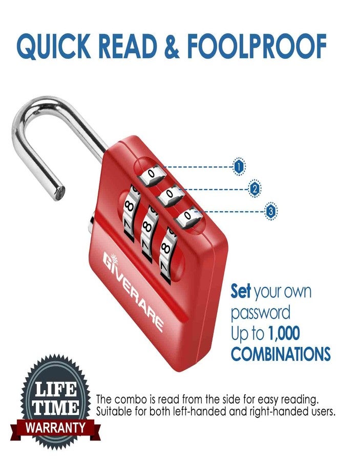 GIVERARE 4 Pack Combination Lock, 3-Digit Padlock Keyless, Resettable Luggage Locks for Backpack, Gym & School & Employee Locker, Weatherproof Travel Lock for Fence, Backyard Gate, Hasp, Case-Red - Image 4