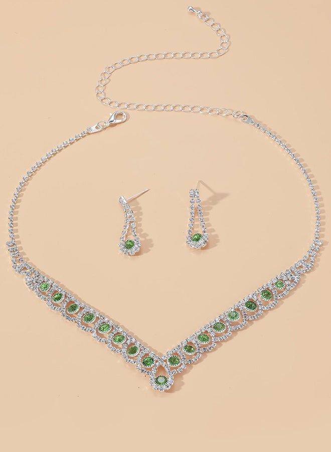 DUNISO 2Piece Jewelry Set With Necklace and Earrings Full Diamond V Neck Necklace Pendant Crystal Earrings Wedding Bridal Bridesmaid Costume Jewelry Set for Women and Girls Dress Accessories - Image 2