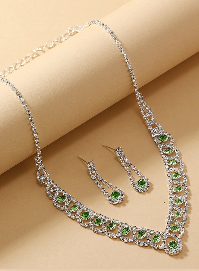 DUNISO 2Piece Jewelry Set With Necklace and Earrings Full Diamond V Neck Necklace Pendant Crystal Earrings Wedding Bridal Bridesmaid Costume Jewelry Set for Women and Girls Dress Accessories - Image 5