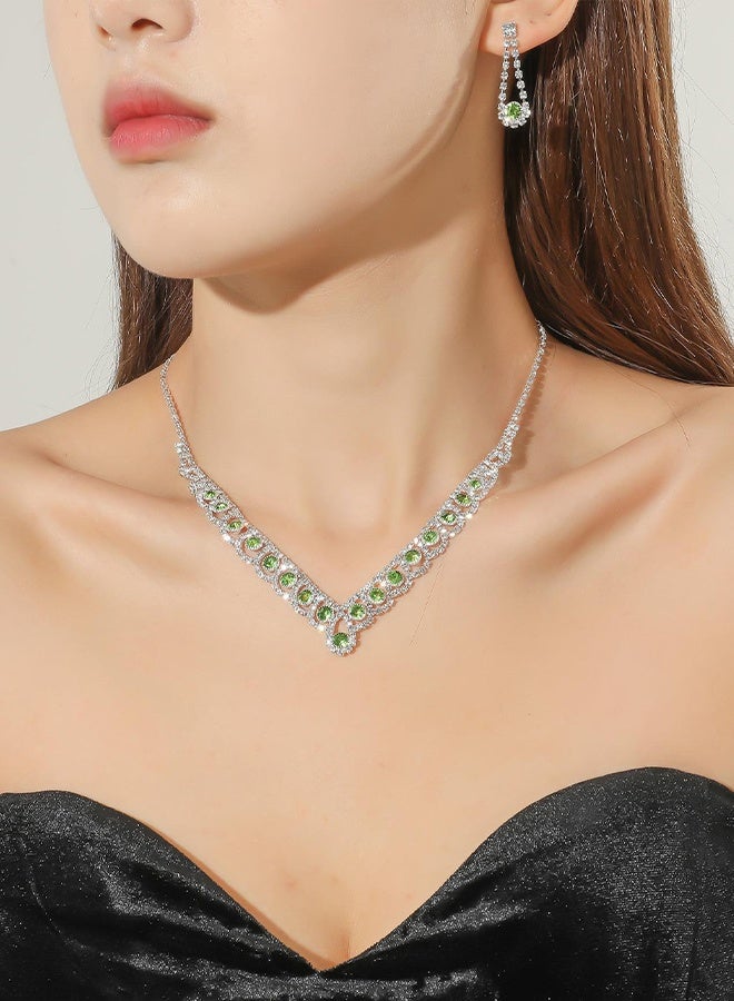 DUNISO 2Piece Jewelry Set With Necklace and Earrings Full Diamond V Neck Necklace Pendant Crystal Earrings Wedding Bridal Bridesmaid Costume Jewelry Set for Women and Girls Dress Accessories - Image 3