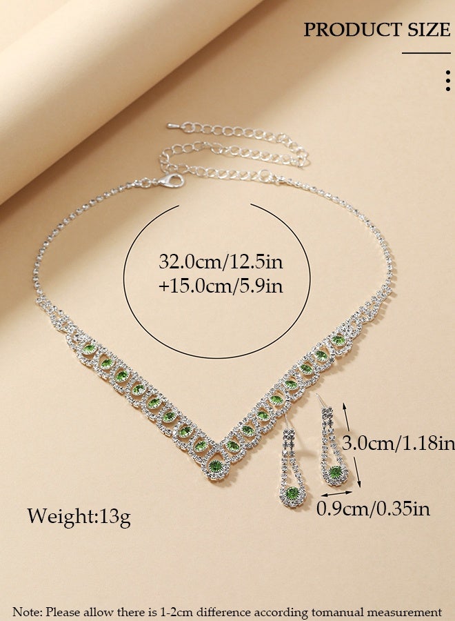 DUNISO 2Piece Jewelry Set With Necklace and Earrings Full Diamond V Neck Necklace Pendant Crystal Earrings Wedding Bridal Bridesmaid Costume Jewelry Set for Women and Girls Dress Accessories - Image 4